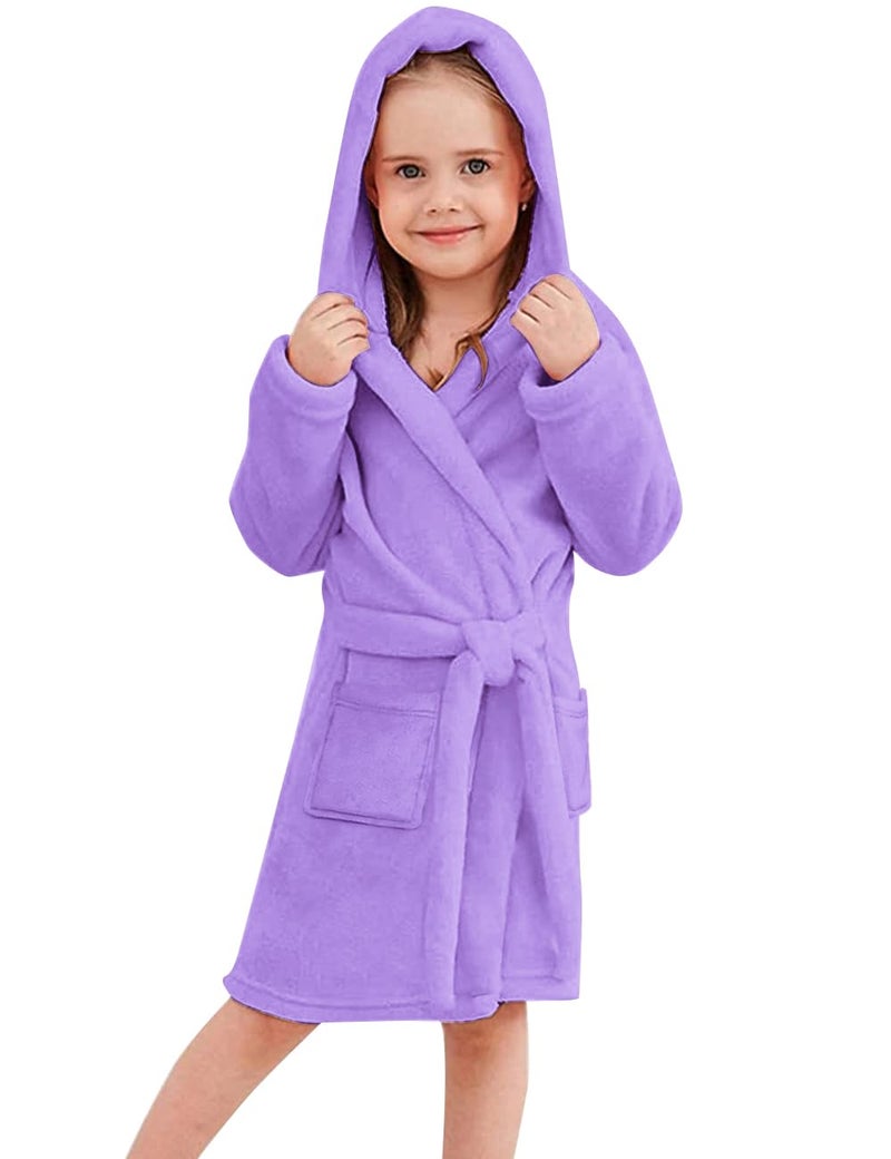 Umeyda Kids Robe, Warm Fleece Bath Robes with Belt and Pockets Absorbent Plush Flannel Robe for Girls, Purple, US 9-10 Years, CN 150 - Image 3